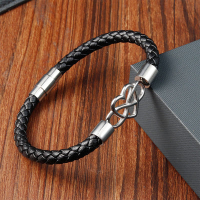 Foviel Endless Knot Heart Leather Titanium Steel Strength Buckle Bracelet