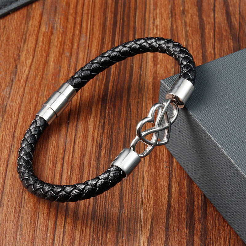 Foviel Endless Knot Heart Leather Titanium Steel Strength Buckle Bracelet