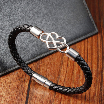 Foviel Endless Knot Heart Leather Titanium Steel Strength Buckle Bracelet
