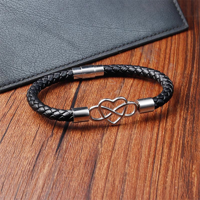 Foviel Endless Knot Heart Leather Titanium Steel Strength Buckle Bracelet