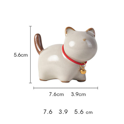 Figurine décorative en céramique Foviel, chat chanceux mignon debout avec grelot et cordon rouge