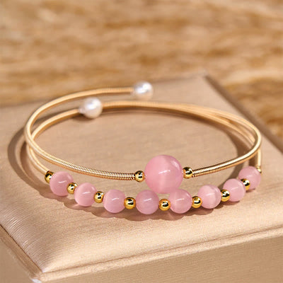 Foviel 14K Gold Filled Copper Pink Cat Eye Support Metal Cuff Bracelet Bangle