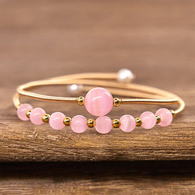 Foviel 14K Gold Filled Copper Pink Cat Eye Support Metal Cuff Bracelet Bangle