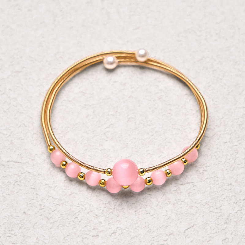 Foviel 14K Gold Filled Copper Pink Cat Eye Support Metal Cuff Bracelet Bangle