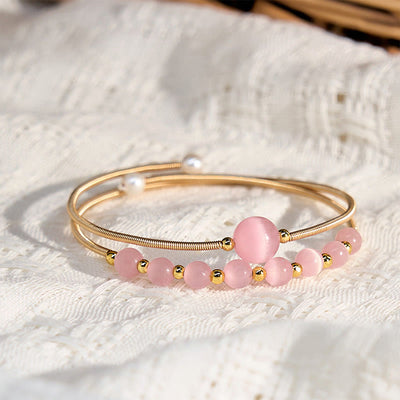 Foviel 14K Gold Filled Copper Pink Cat Eye Support Metal Cuff Bracelet Bangle