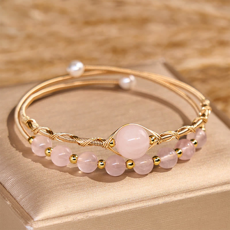 Foviel Natürliche Rosenquarz Liebe spirituell Metall Manschette Armband