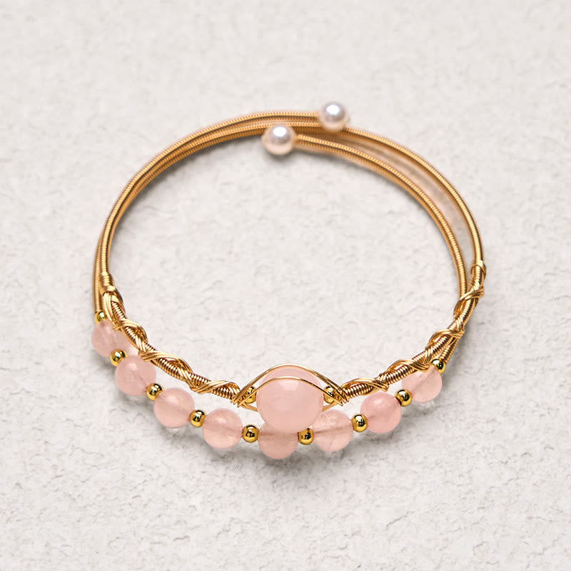 Foviel Natürliche Rosenquarz Liebe spirituell Metall Manschette Armband