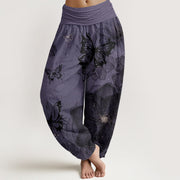 Foviel Pure Cotton Butterfly Flowers Pattern Women's Elastic Waist Harem Pants