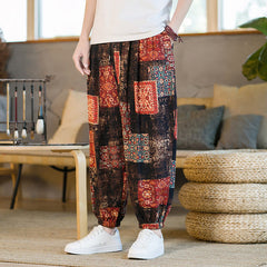 Pantalon sarouel d'été Foviel pour homme, longueur cheville, style patchwork à carreaux, avec poches