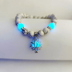 Buddha Stones Tibetan Turquoise Glowstone Luminous Bead Lotus Protection Bracelet Bracelet BS White Turquoise Blue Light