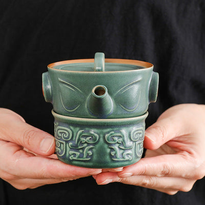 Buddha Stones Sanxingdui Ceramic Teacup Kung Fu Tea Cup With Bag Cup BS 16