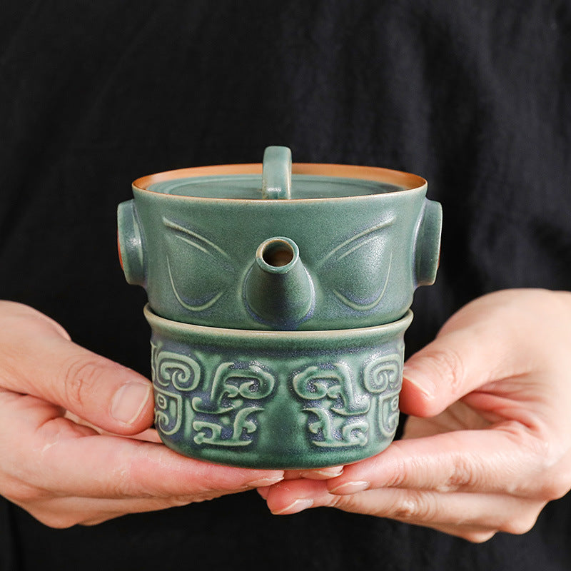 Buddha Stones Sanxingdui Ceramic Teacup Kung Fu Tea Cup With Bag Cup BS 16