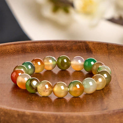 Bracelet Foviel en agate paon naturelle et colorée, courage et purification