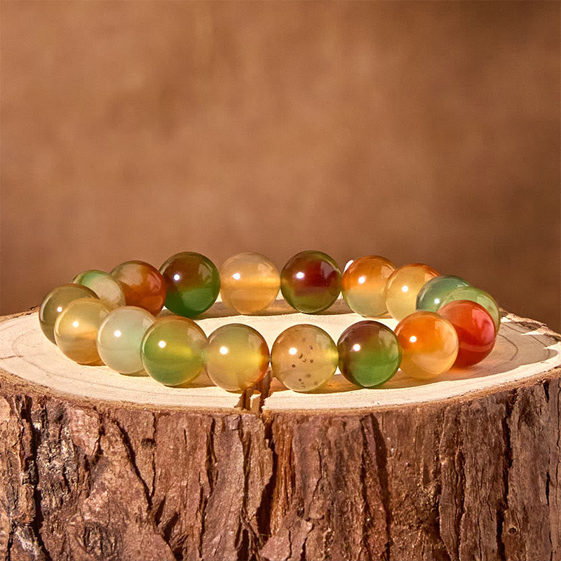 Bracelet Foviel en agate paon naturelle et colorée, courage et purification