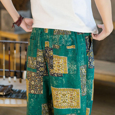 Pantalon sarouel d'été Foviel pour homme, longueur cheville, style patchwork à carreaux, avec poches
