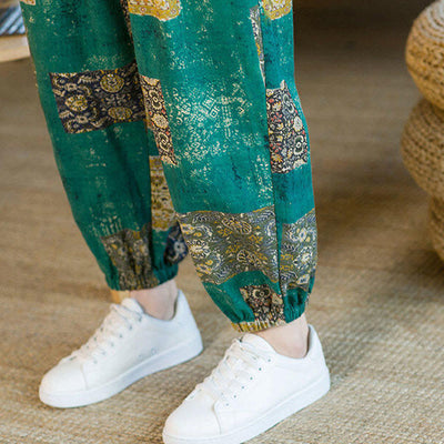 Pantalon sarouel d'été Foviel pour homme, longueur cheville, style patchwork à carreaux, avec poches