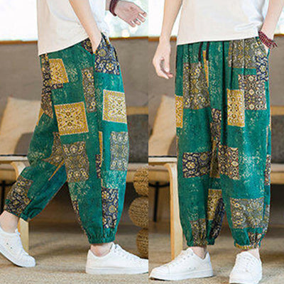 Pantalon sarouel d'été Foviel pour homme, longueur cheville, style patchwork à carreaux, avec poches