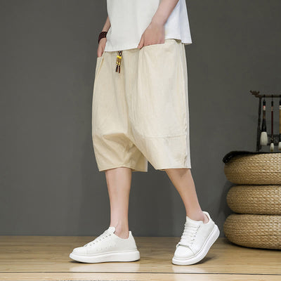 Foviel Casual Zugzug Baumwolle Leinen Herren Capri Harem Hose mit Taschen