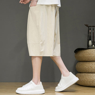 Foviel Casual Zugzug Baumwolle Leinen Herren Capri Harem Hose mit Taschen