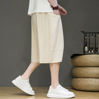 Foviel Casual Zugzug Baumwolle Leinen Herren Capri Harem Hose mit Taschen