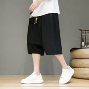 Foviel Casual Drawstring Cotton Linen Men's Capri Harem Pants With Pockets