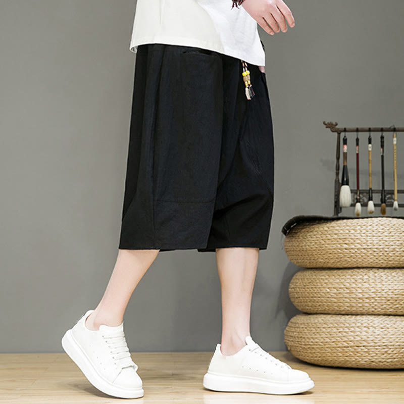 Foviel Casual Zugzug Baumwolle Leinen Herren Capri Harem Hose mit Taschen