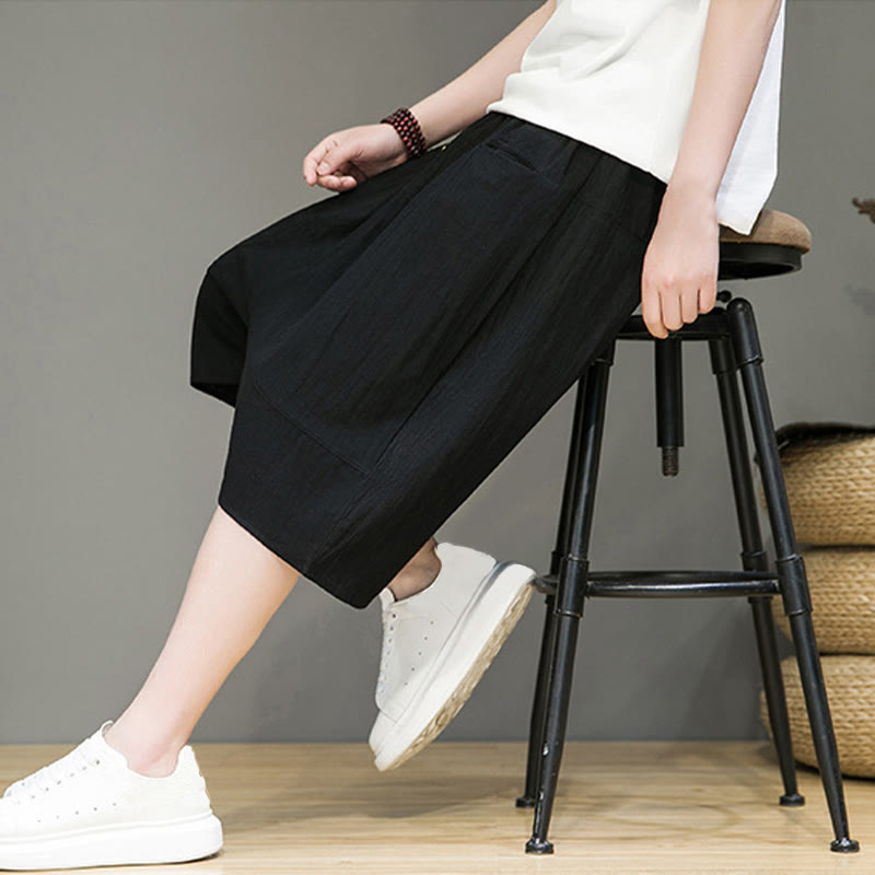 Foviel Casual Zugzug Baumwolle Leinen Herren Capri Harem Hose mit Taschen