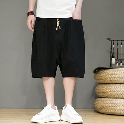 Foviel Casual Zugzug Baumwolle Leinen Herren Capri Harem Hose mit Taschen