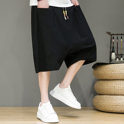 Foviel Casual Zugzug Baumwolle Leinen Herren Capri Harem Hose mit Taschen