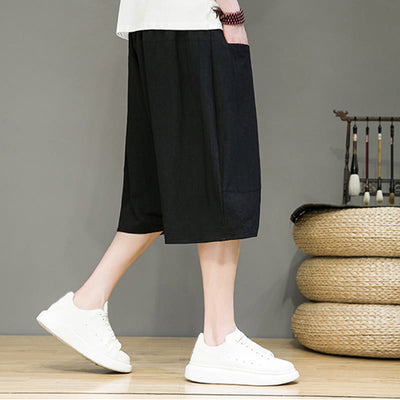 Foviel Casual Zugzug Baumwolle Leinen Herren Capri Harem Hose mit Taschen
