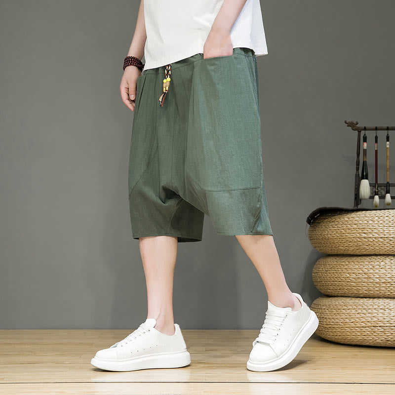 Foviel Casual Zugzug Baumwolle Leinen Herren Capri Harem Hose mit Taschen