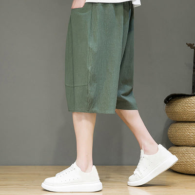 Foviel Casual Zugzug Baumwolle Leinen Herren Capri Harem Hose mit Taschen