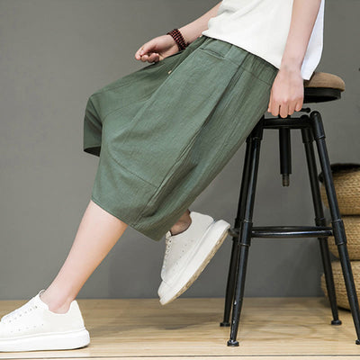 Foviel Casual Zugzug Baumwolle Leinen Herren Capri Harem Hose mit Taschen