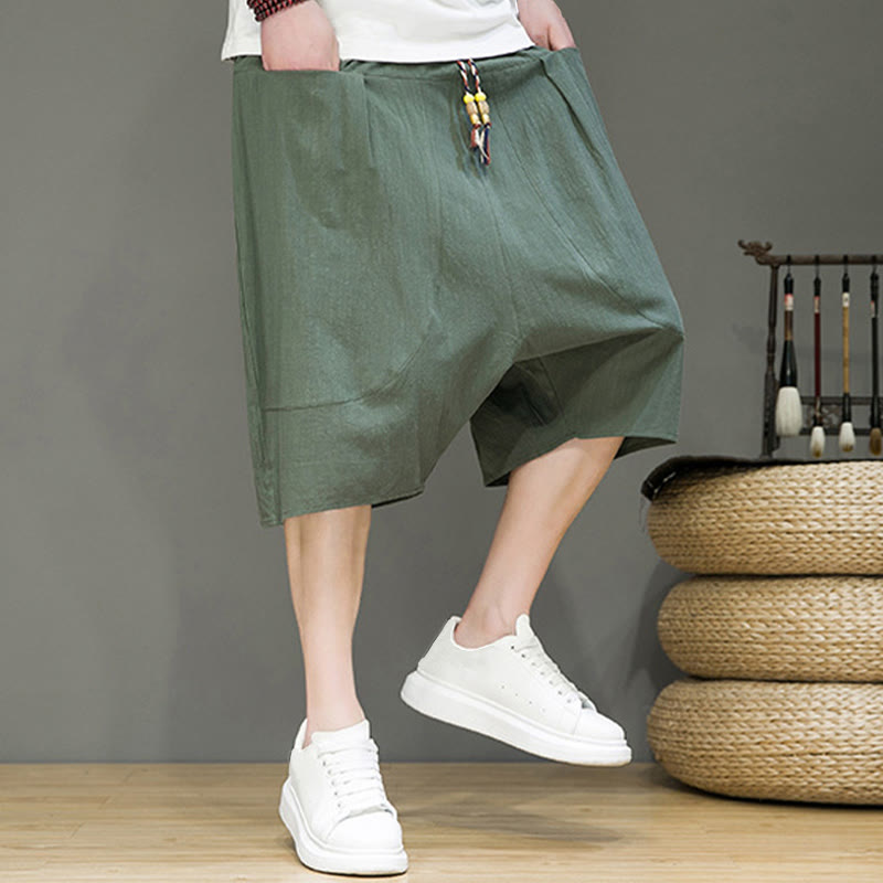 Foviel Casual Zugzug Baumwolle Leinen Herren Capri Harem Hose mit Taschen