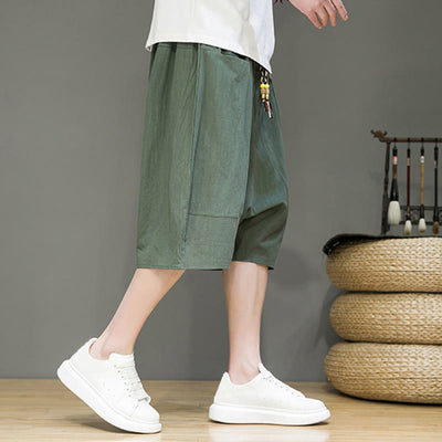 Foviel Casual Zugzug Baumwolle Leinen Herren Capri Harem Hose mit Taschen