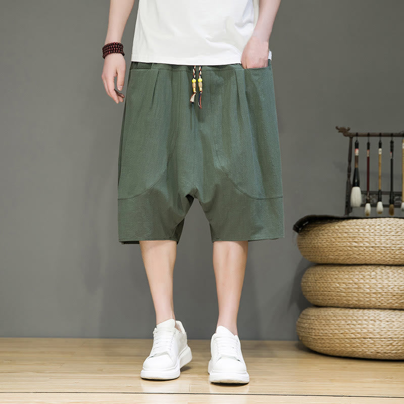 Foviel Casual Zugzug Baumwolle Leinen Herren Capri Harem Hose mit Taschen