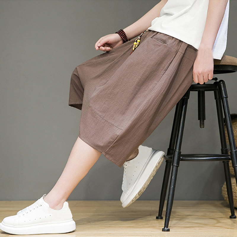 Foviel Casual Zugzug Baumwolle Leinen Herren Capri Harem Hose mit Taschen