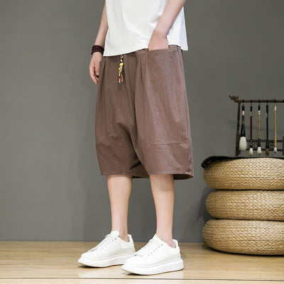Foviel Casual Zugzug Baumwolle Leinen Herren Capri Harem Hose mit Taschen