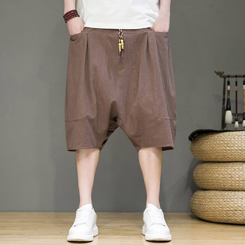 Foviel Casual Zugzug Baumwolle Leinen Herren Capri Harem Hose mit Taschen
