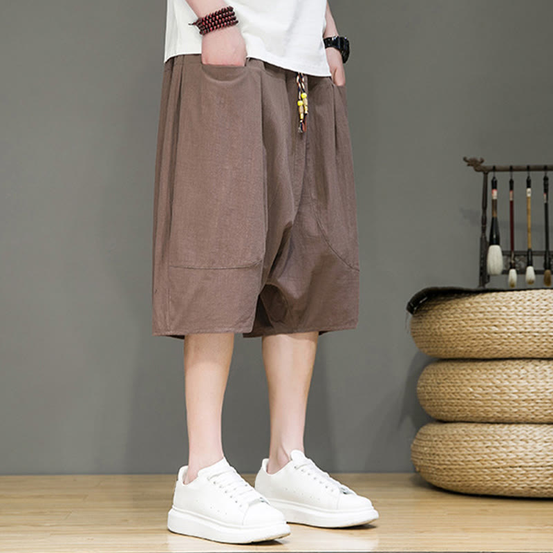 Foviel Casual Zugzug Baumwolle Leinen Herren Capri Harem Hose mit Taschen