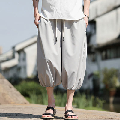 Buddha Stones Solid Drawstring Men's Capri Cropped Harem Pants With Pockets - image 14