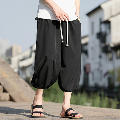 Buddha Stones Solid Drawstring Men's Capri Cropped Harem Pants With Pockets - image 17