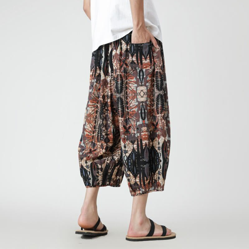 Buddha Stones Summer Square Patchwork Elephant Mandala Geometry Cotton Linen Men's 7-8 Length Pants With Pockets - image 14
