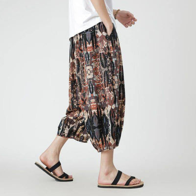 Buddha Stones Summer Square Patchwork Elephant Mandala Geometry Cotton Linen Men's 7-8 Length Pants With Pockets - image 13
