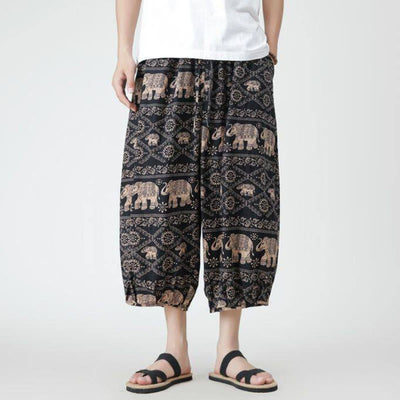 Buddha Stones Summer Square Patchwork Elephant Mandala Geometry Cotton Linen Men's 7-8 Length Pants With Pockets - image 21