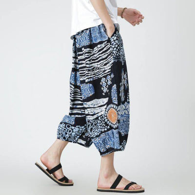 Buddha Stones Summer Square Patchwork Elephant Mandala Geometry Cotton Linen Men's 7-8 Length Pants With Pockets - image 33