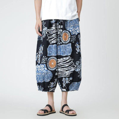 Buddha Stones Summer Square Patchwork Elephant Mandala Geometry Cotton Linen Men's 7-8 Length Pants With Pockets - image 32