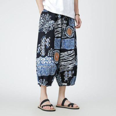 Buddha Stones Summer Square Patchwork Elephant Mandala Geometry Cotton Linen Men's 7-8 Length Pants With Pockets - image 34