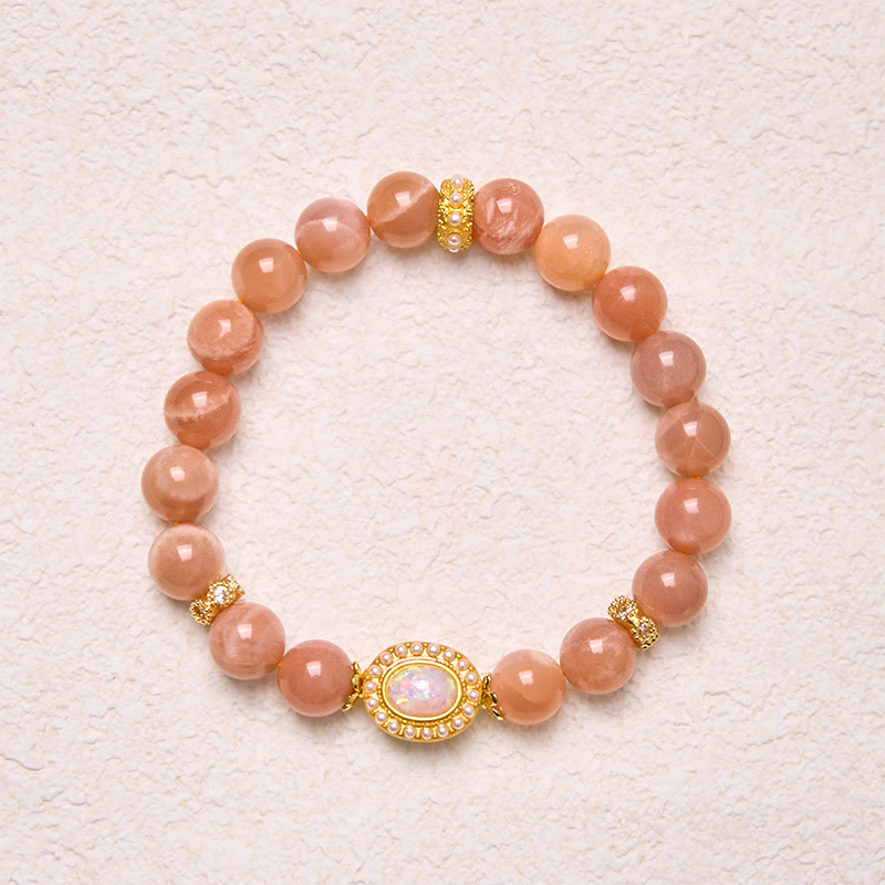 Bracelet apaisant réglable en pierre de lune pêche naturelle Foviel