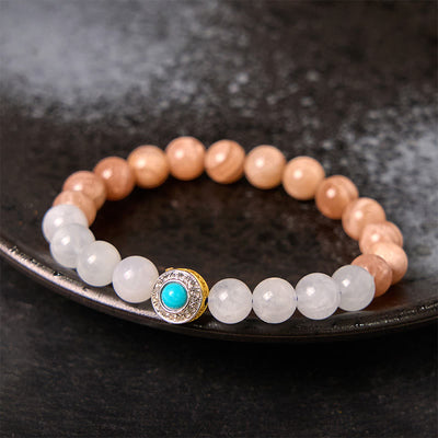Foviel Natürlicher Pfirsich Moonstone Aquamarin Beruhigendes Armband